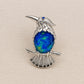 Blue Enamel Bird Brooch Pendant on Branch in Sterling Silver