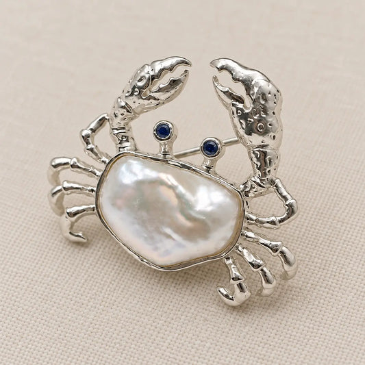 Baroque Pearl Crab Brooch Pendant in Sterling Silver