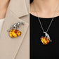 Natural Amber Leopard Brooch Pendant in Sterling Silver