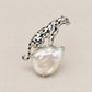 Baroque Pearl Leopard Brooch Pendant in Sterling Silver
