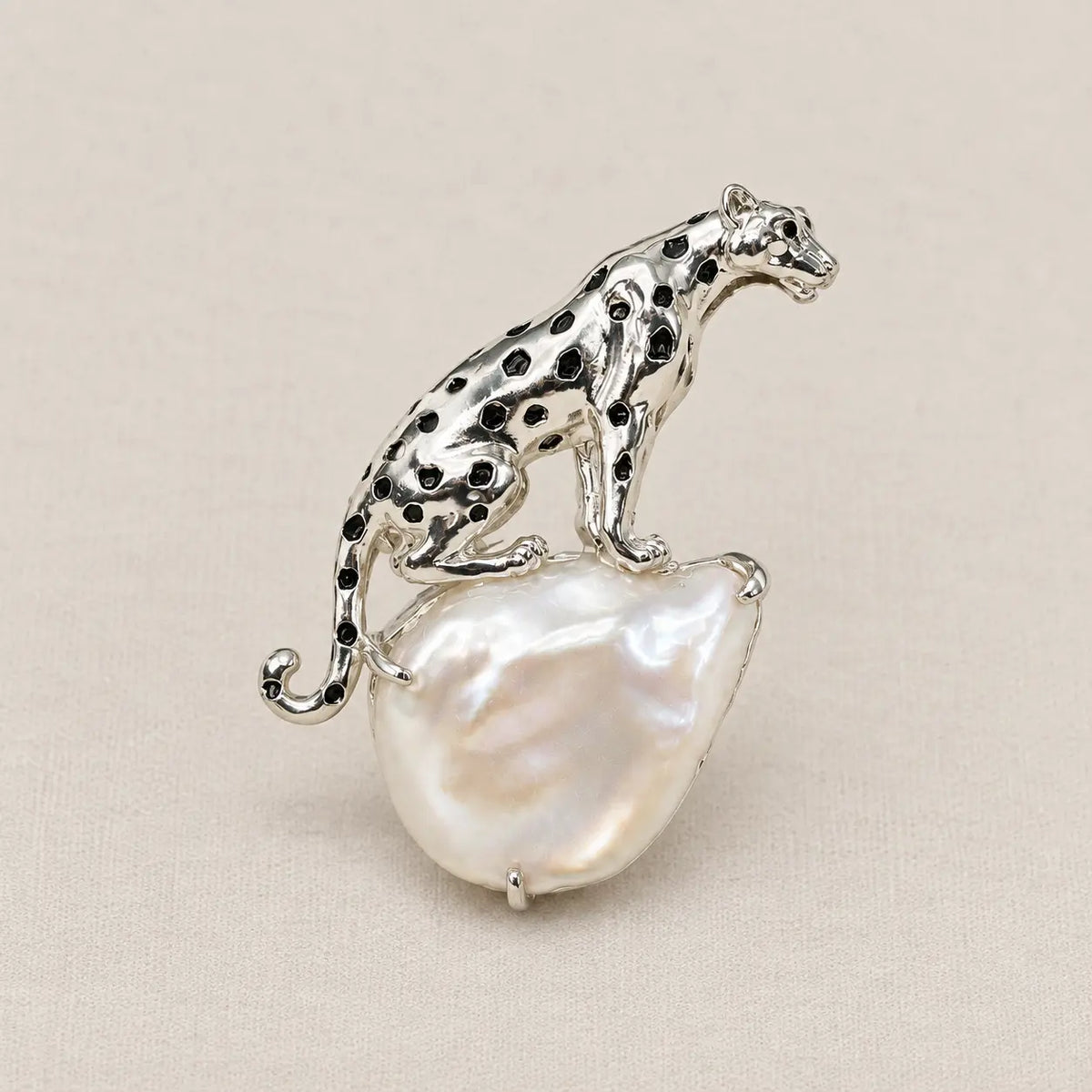 Baroque Pearl Leopard Brooch Pendant in Sterling Silver