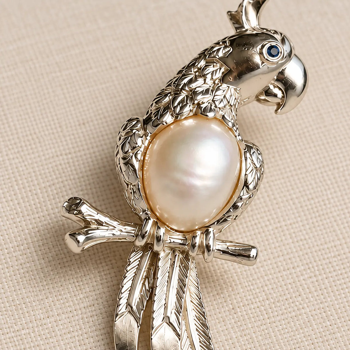 Freshwater Pearl Parrot Brooch Pendant in Sterling Silver