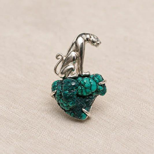 Natural Turquoise Leopard Brooch Pendant in Sterling Silver