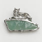 Watchful Fox Convertible Brooch Pendant with Natural Green Jadeite