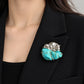 Mother & Calf Hippo Brooch with Turquoise
