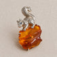 Amber Squirrel Brooch Pendant in Sterling Silver