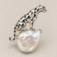 Baroque Pearl Leopard Brooch Pendant in Sterling Silver