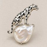 Baroque Pearl Leopard Brooch Pendant in Sterling Silver