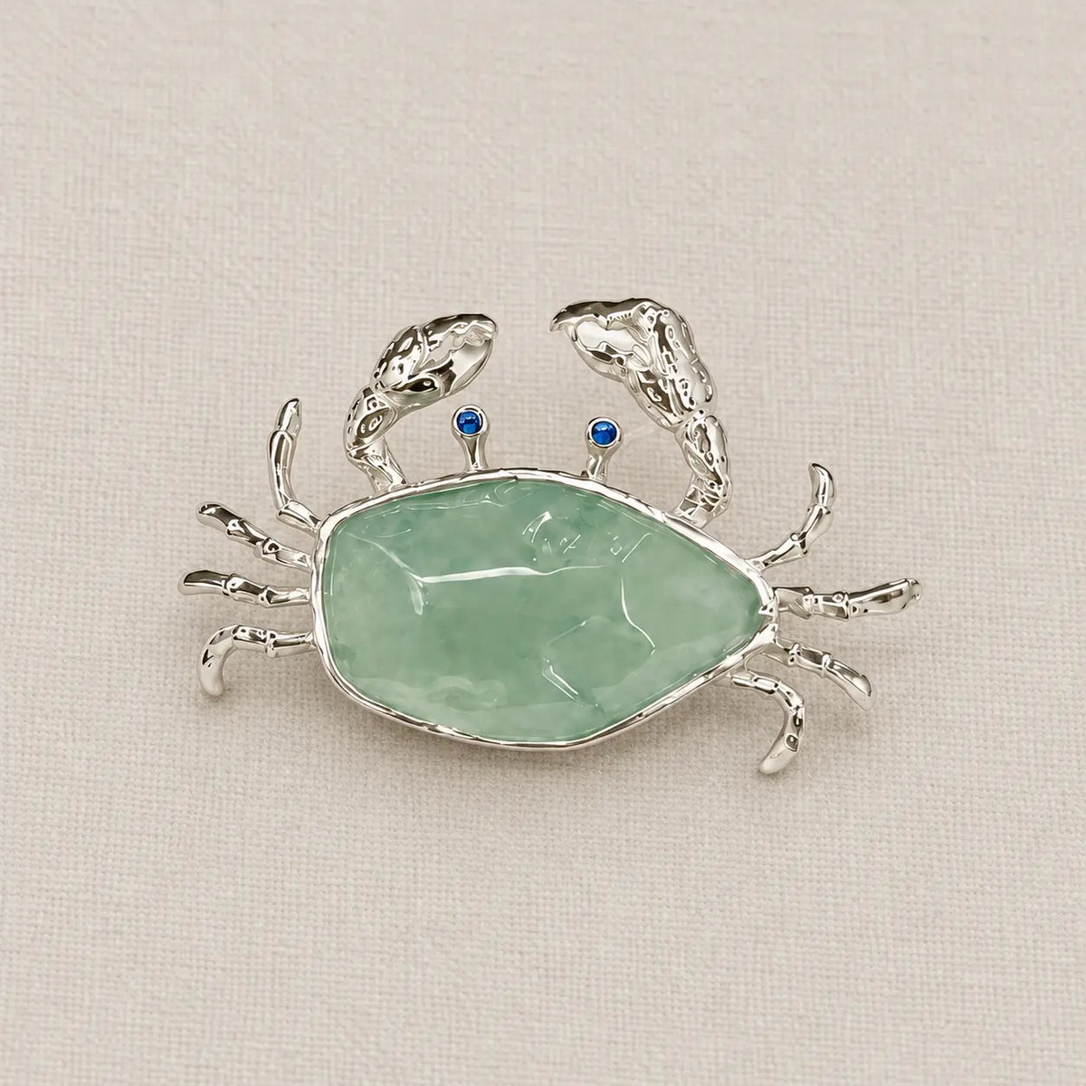 Natural Jadeite Crab Brooch Pendant in Sterling Silver