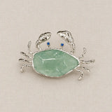 Natural Jadeite Crab Brooch Pendant in Sterling Silver