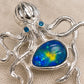 Blue-Green Enamel Octopus Brooch Pendant in Sterling Silver