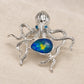 Blue-Green Enamel Octopus Brooch Pendant in Sterling Silver