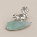 Natural Jadeite Squirrel Brooch Pendant in Sterling Silver