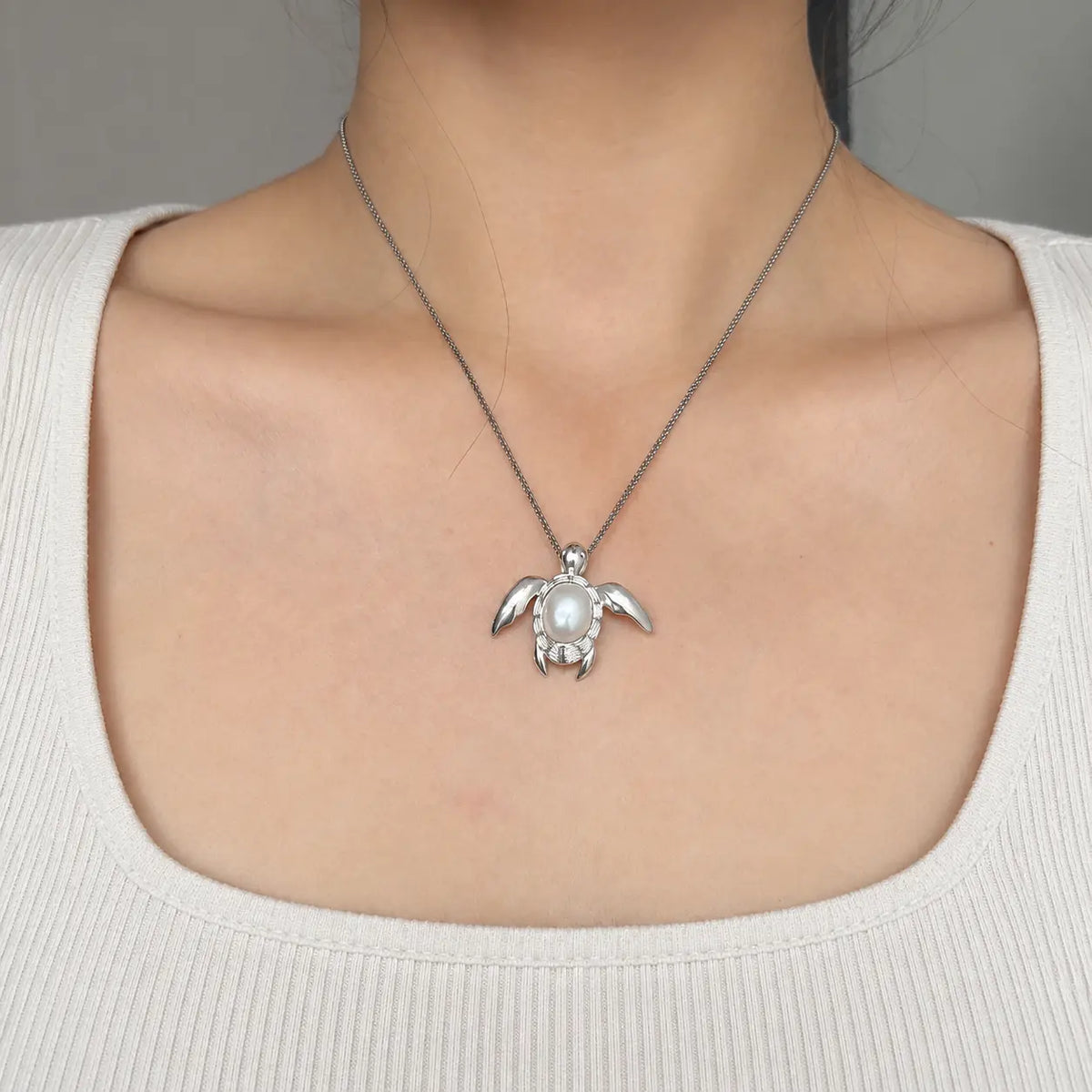 Baroque Pearl Sea Turtle Brooch Pendant in Sterling Silver