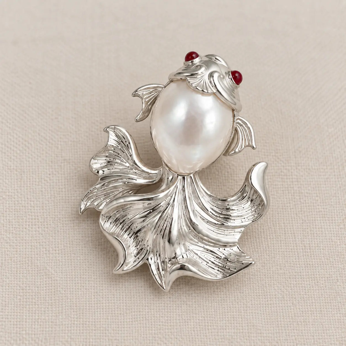 Baroque Pearl Goldfish Brooch Pendant in Sterling Silver