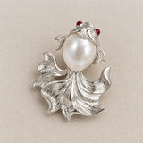 Baroque Pearl Goldfish Brooch Pendant in Sterling Silver