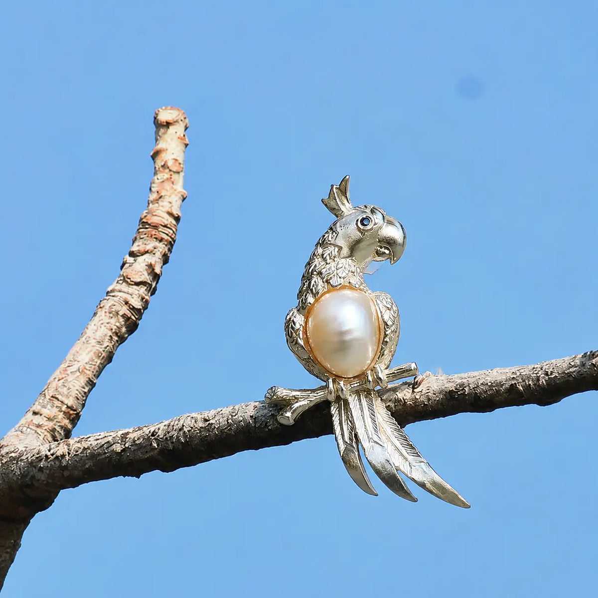 Freshwater Pearl Parrot Brooch Pendant in Sterling Silver