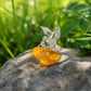 Natural stone brooch with natural amber — spreading wings eagle silver brooch styling photo