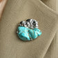Unique natural turquoise mother & calf hippo brooch for women — artisan styling detail