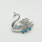 Handmade silver crowned swan brooch — S925 sterling silver jewelry product photo
