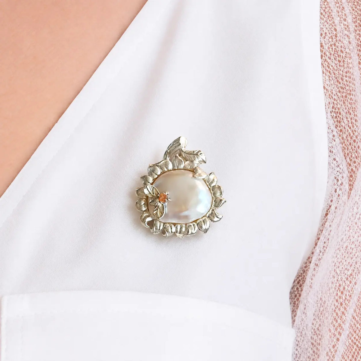 Unique baroque pearl radiant sunflower brooch for women — artisan styling detail