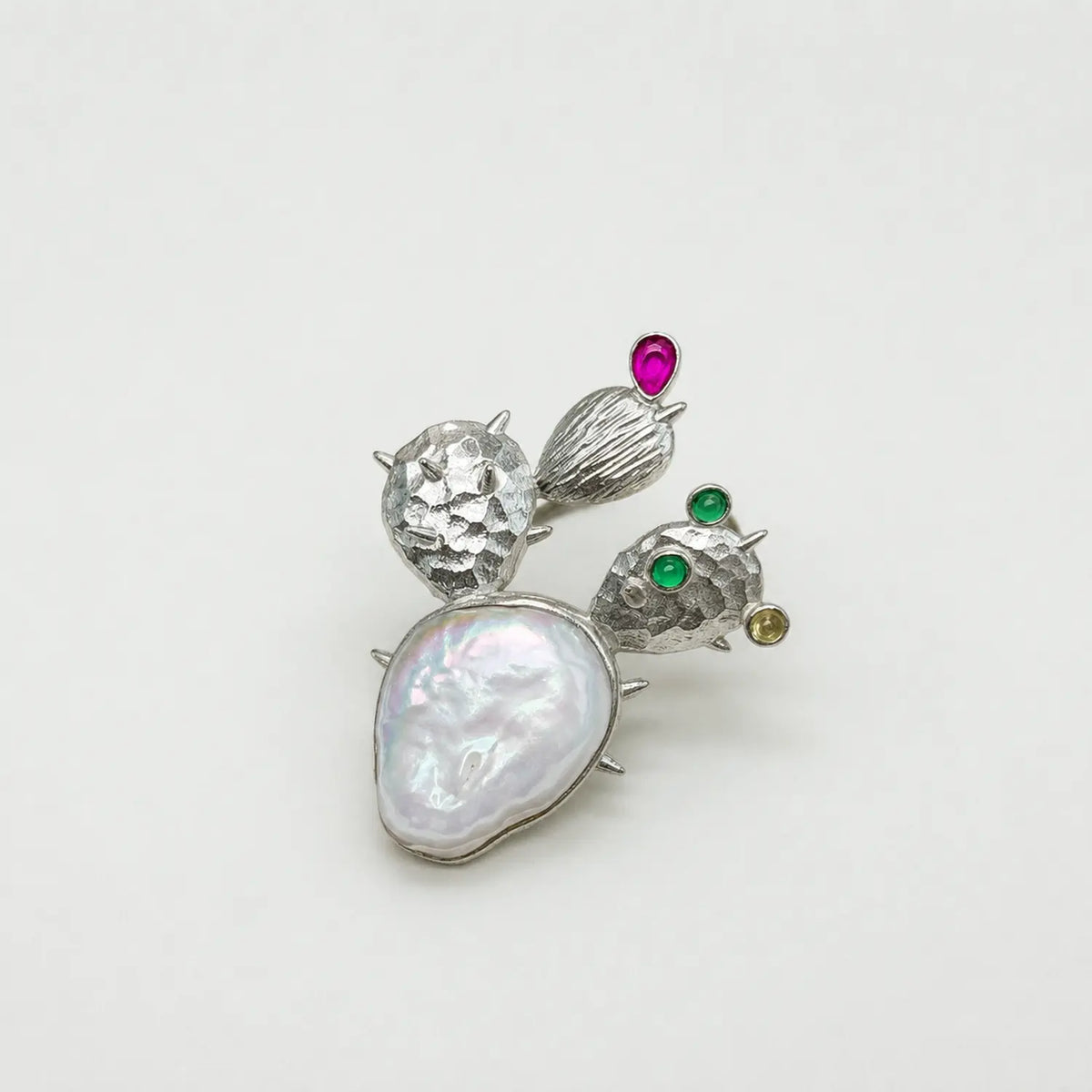 Handmade silver blooming cactus brooch — S925 sterling silver jewelry product photo
