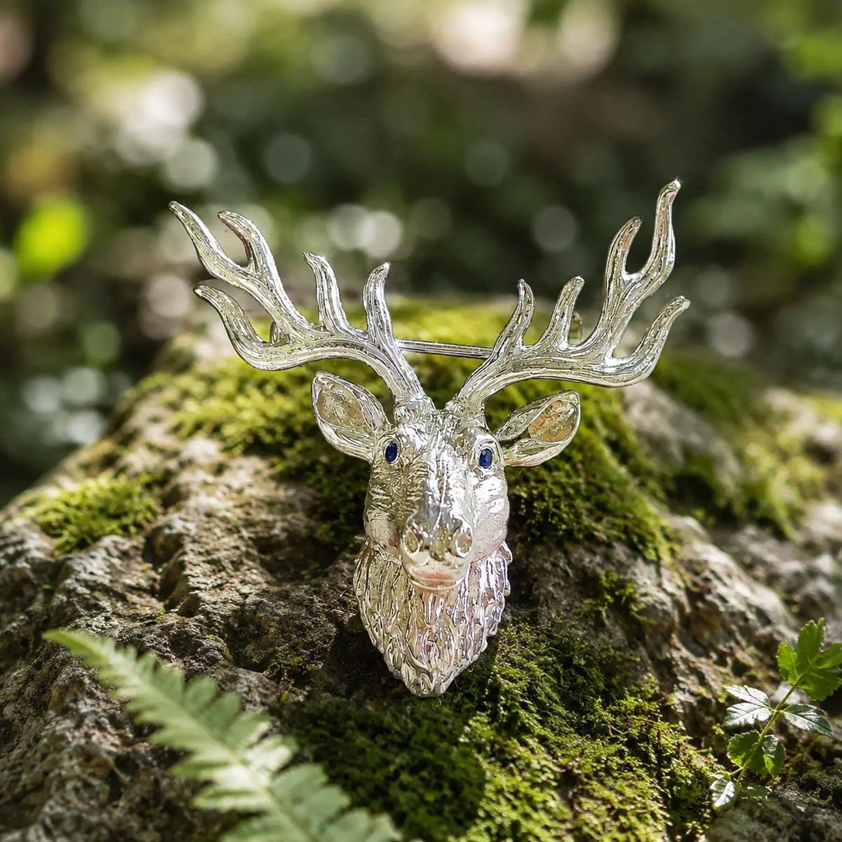 branching antlers majestic stag silver brooch in a nature-inspired styling photo
