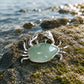 Natural stone brooch with natural jadeite — spread-claw crab silver brooch styling photo
