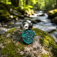 Natural stone brooch with natural turquoise — serene panda silver brooch styling photo