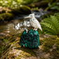 Natural stone brooch with natural turquoise — autumn maple leaf bird silver brooch styling photo