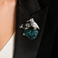 Handmade natural stone jewelry — natural turquoise autumn maple leaf bird silver brooch