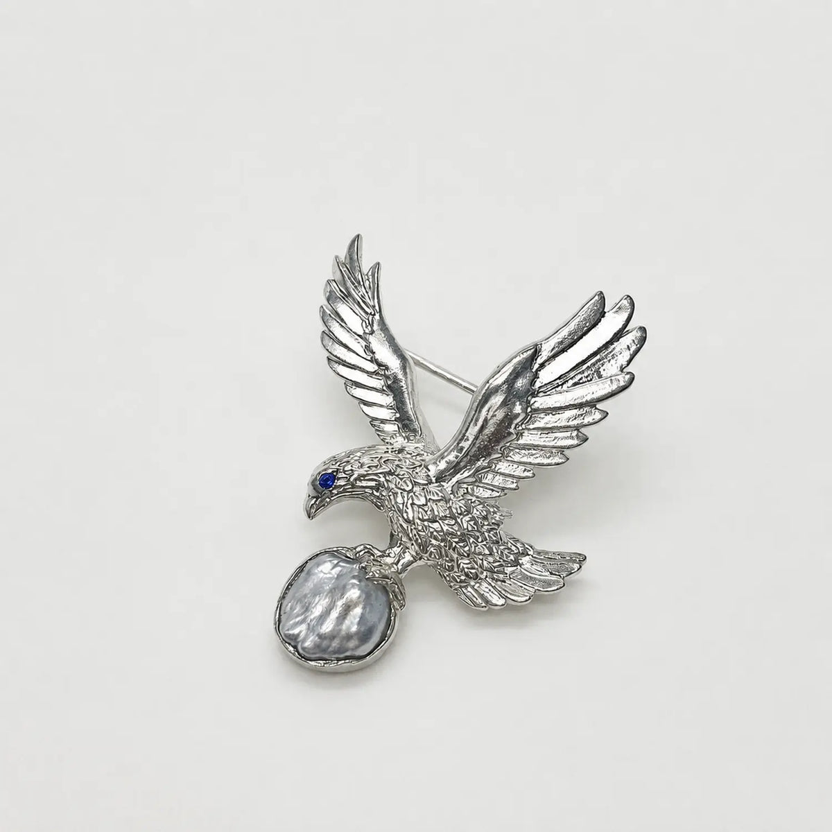 Handmade silver perched eagle brooch — S925 sterling silver jewelry product photo