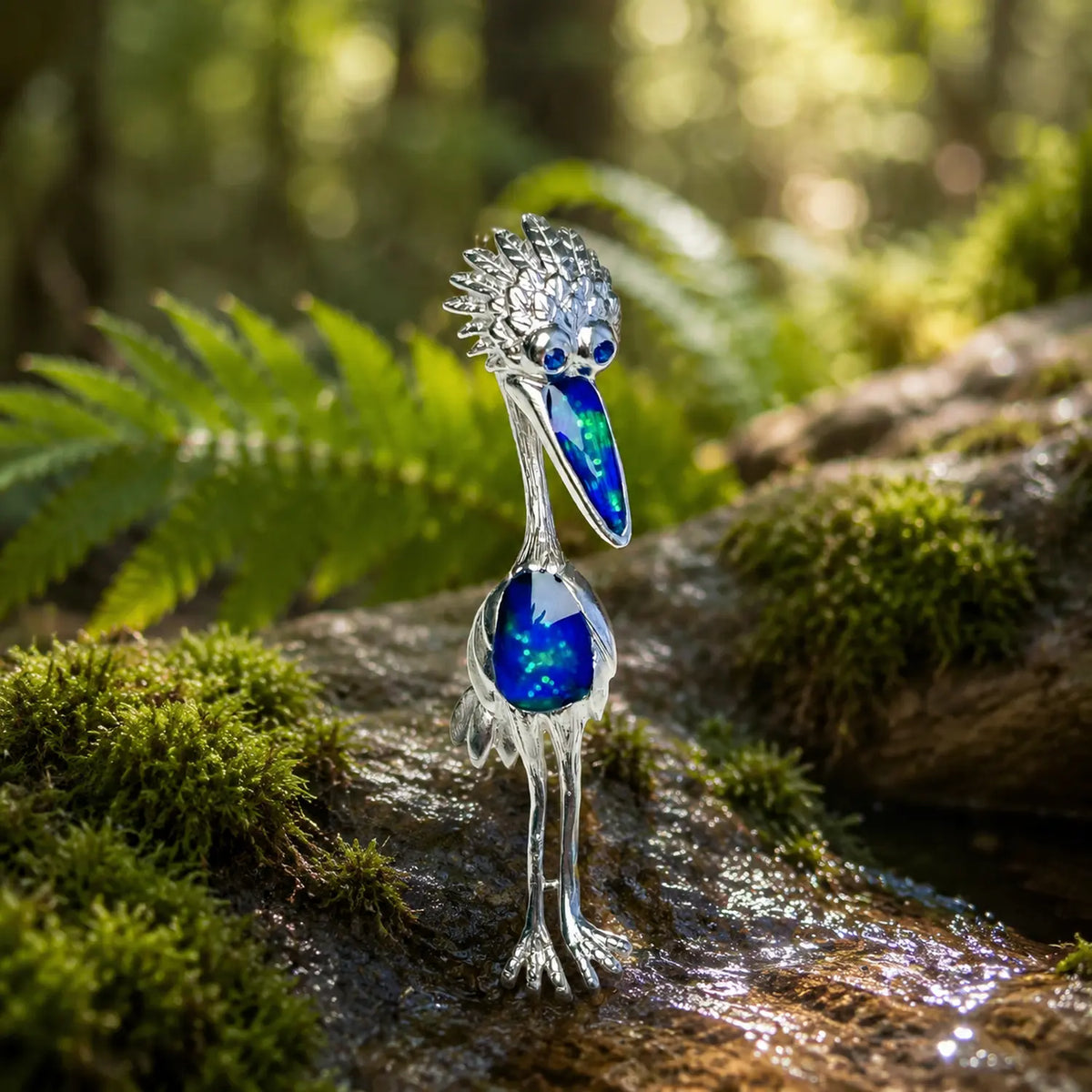 natural banded agate perched owl silver brooch in a nature-inspired styling photo