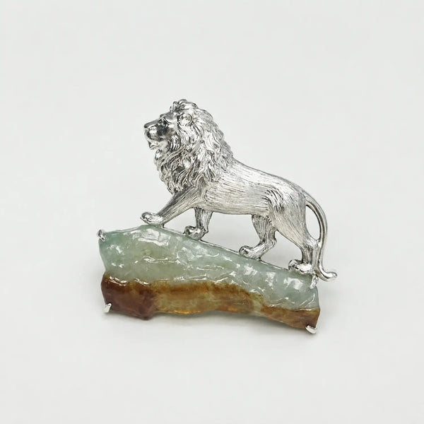 Handmade silver majestic lion brooch — S925 sterling silver jewelry product photo