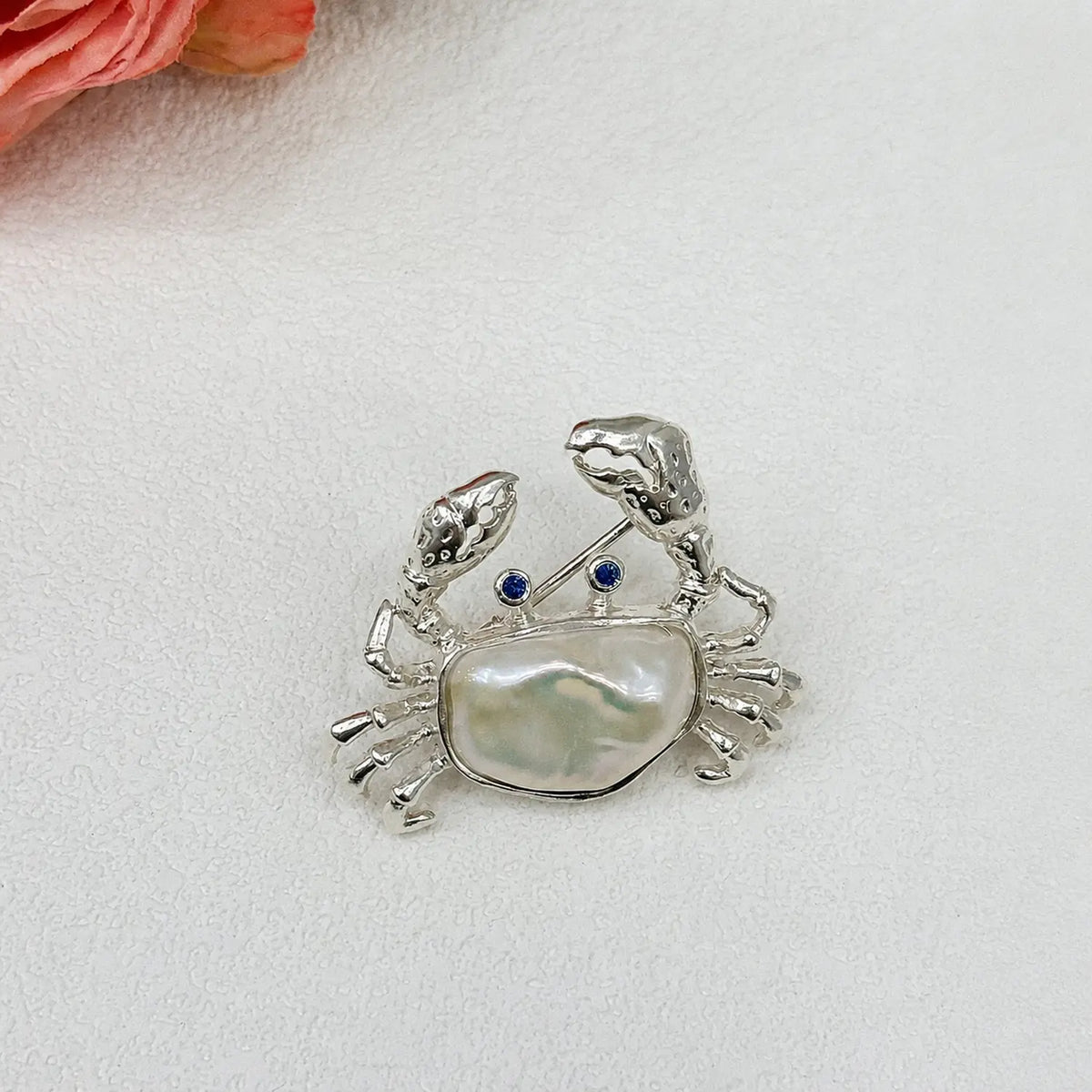 Handmade brooch for women — baroque pearl shell ocean crab silver brooch styling photo