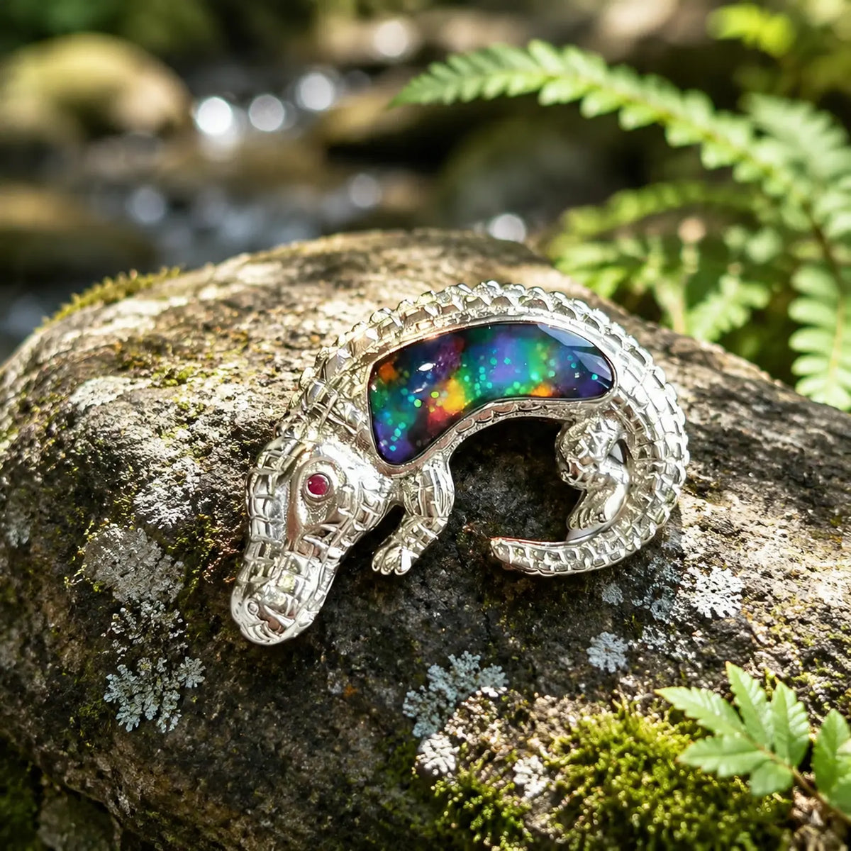 Enamel Crocodile Brooch in S925 Sterling Silver