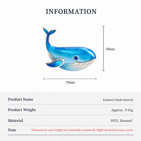 Product information chart: S925 gradient blue enamel gliding whale brooch — size, weight, materials