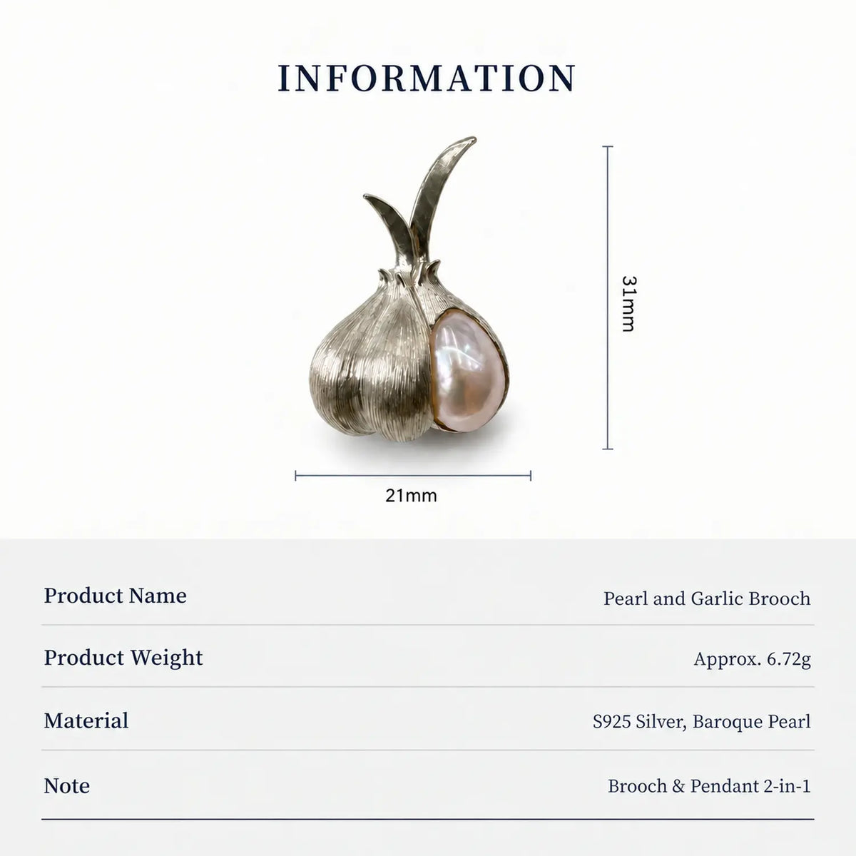 Peeled Garlic Convertible Brooch Pendant with Baroque Pearl Clove
