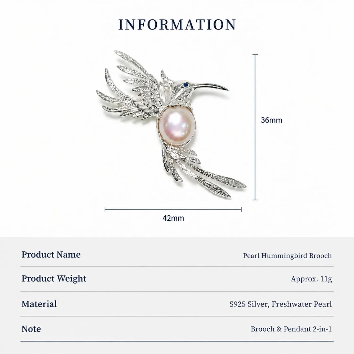 Fluttering Hummingbird Convertible Brooch Pendant with Freshwater Pearl