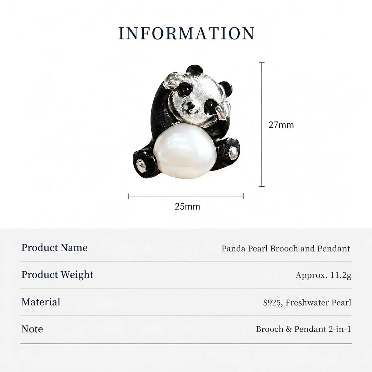 Freshwater Pearl Panda Brooch Pendant in Sterling Silver