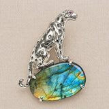Labradorite Leopard Brooch Pendant in Sterling Silver