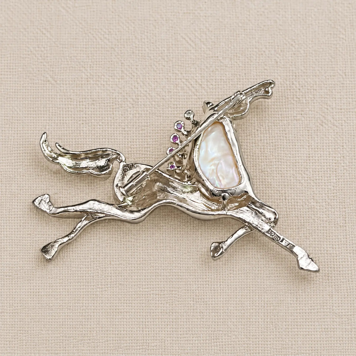 Galloping Horse Brooch with Baroque Pearl