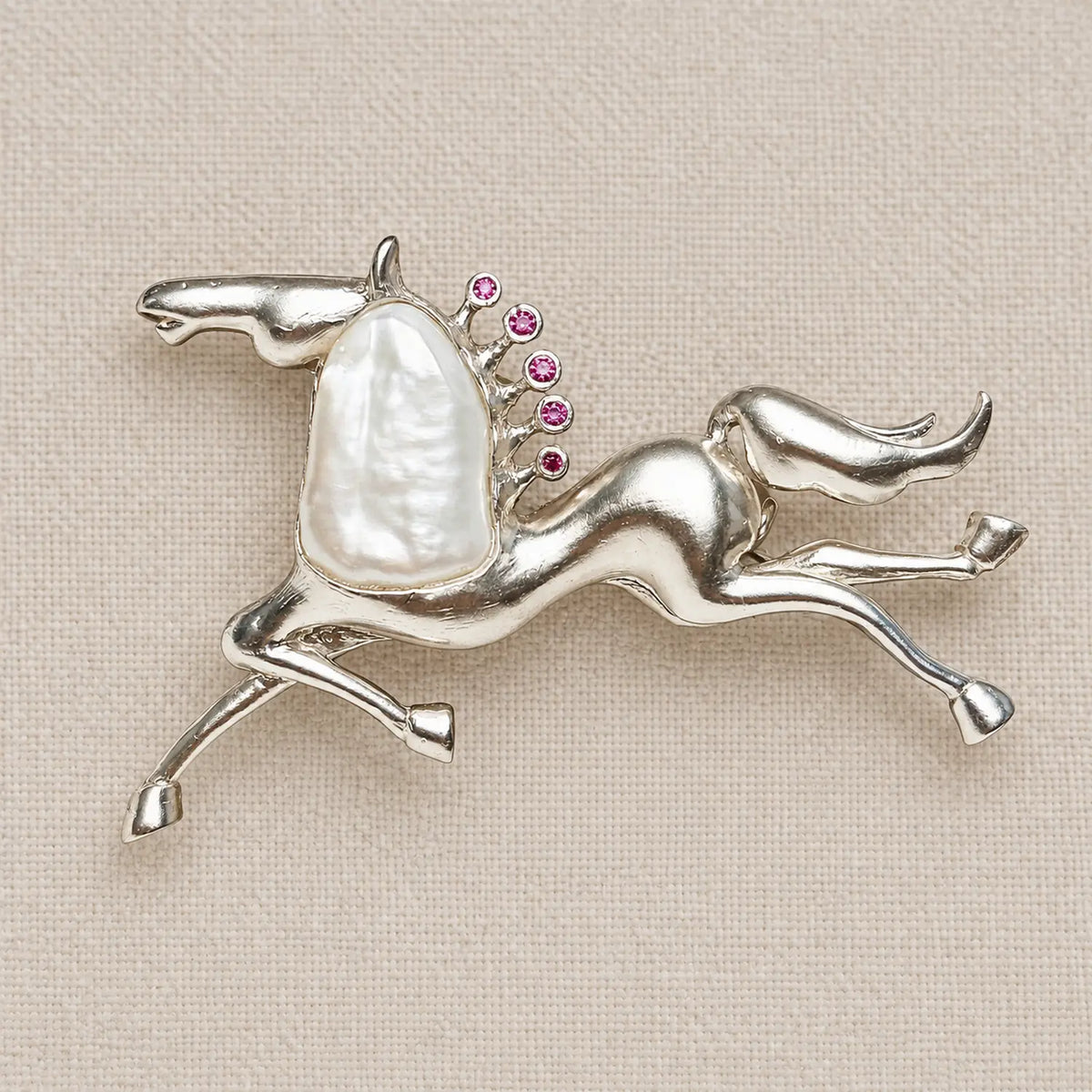 Galloping Horse Brooch with Baroque Pearl