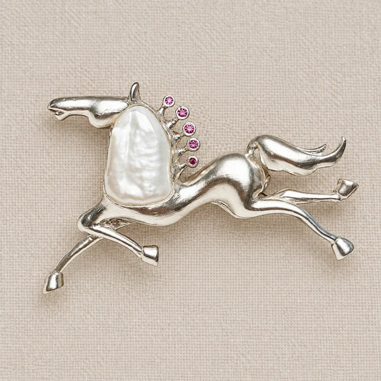 Galloping Horse Brooch with Baroque Pearl