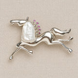 Galloping Horse Brooch with Baroque Pearl