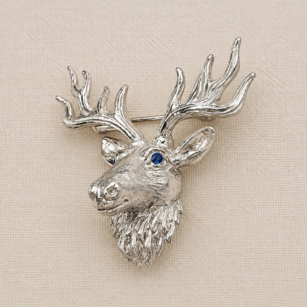 Sterling Silver Deer Head Brooch with Branching Antlers