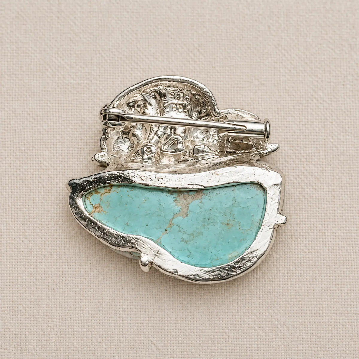 Mother & Calf Hippo Brooch with Turquoise