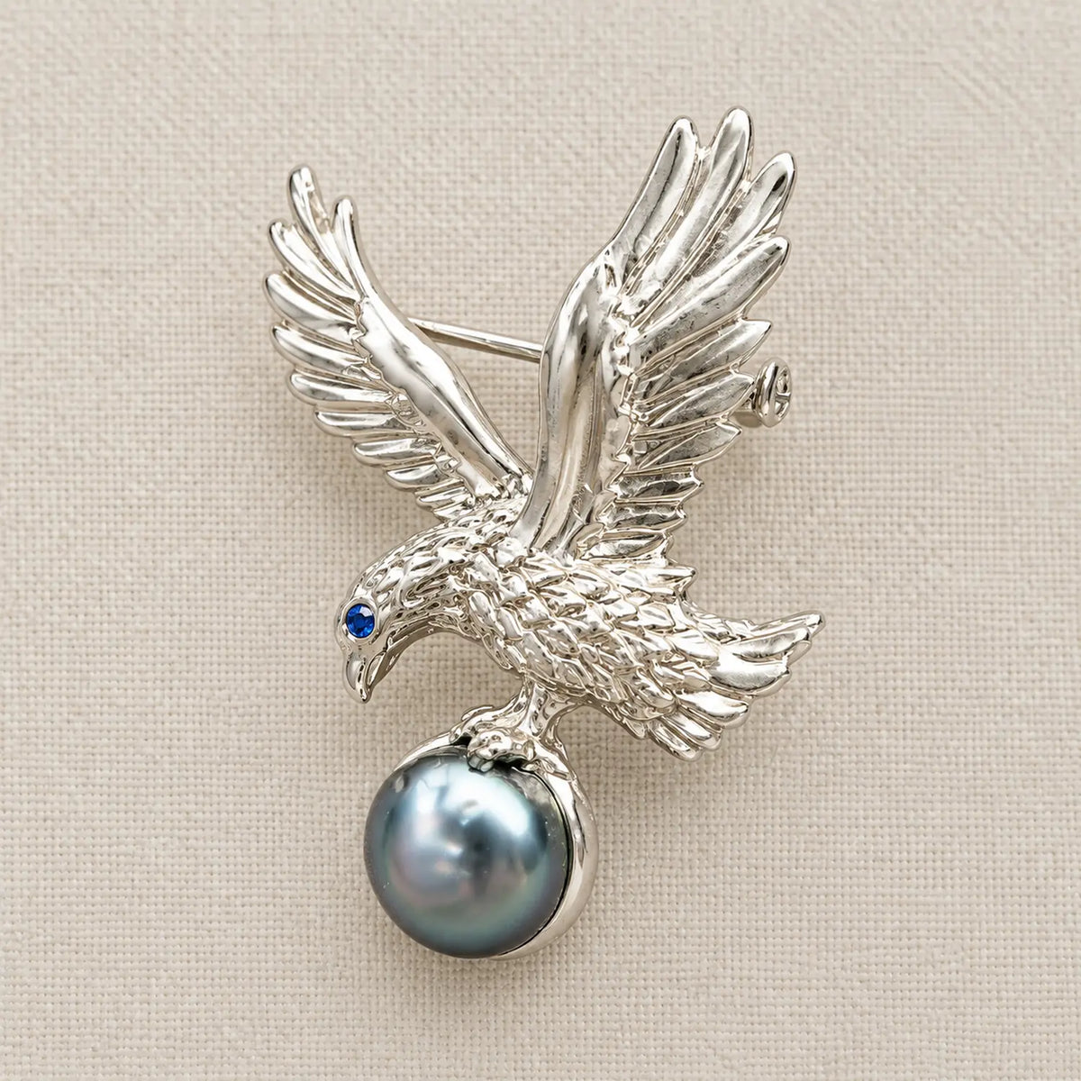 Saltwater Pearl Eagle Brooch in Sterling Silver