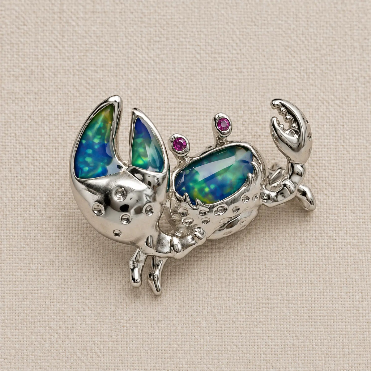 Shore Crab Brooch in Blue-Green Enamel