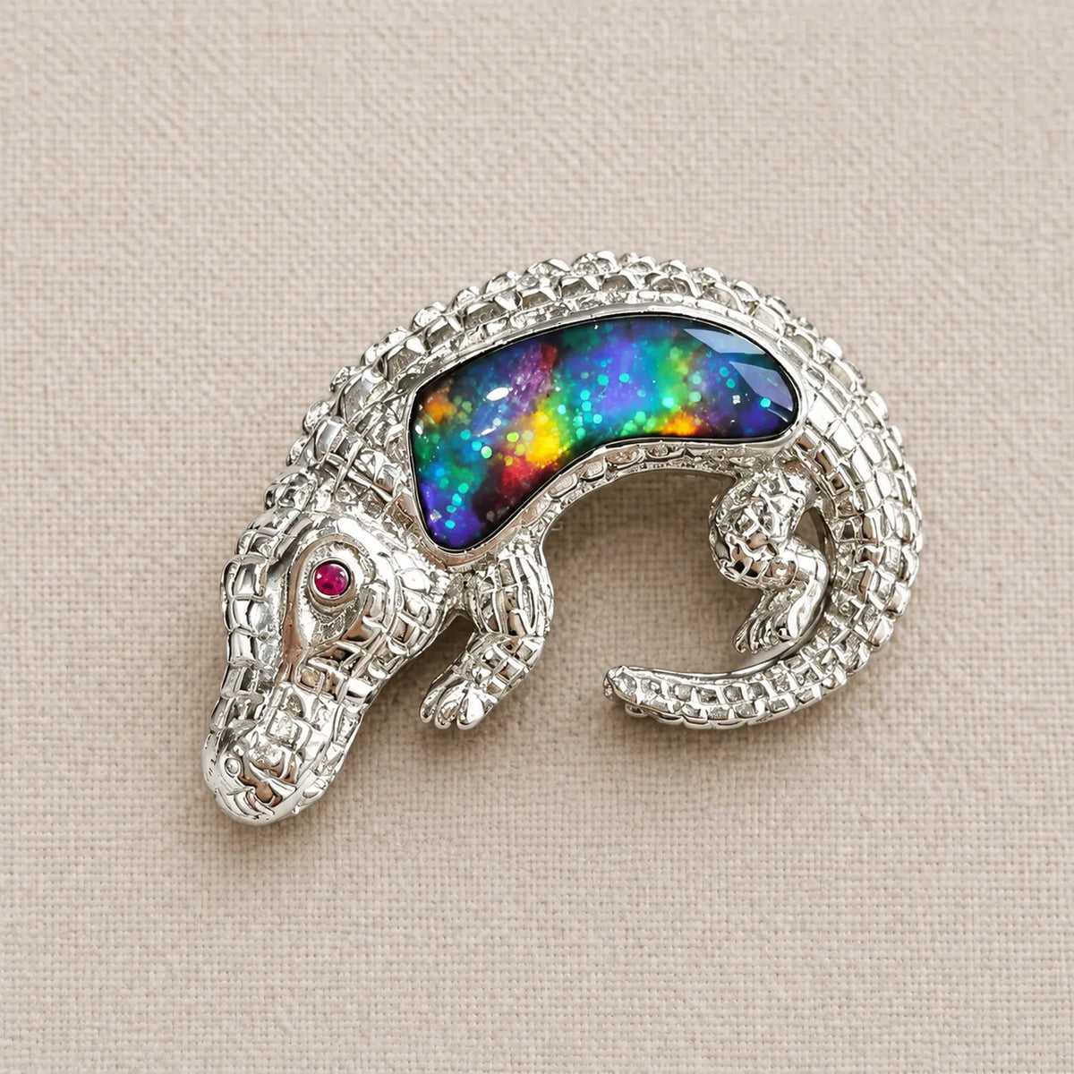 Enamel Crocodile Brooch in S925 Sterling Silver